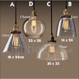Lampada a sospensione vintage retrò con paralume in vetro