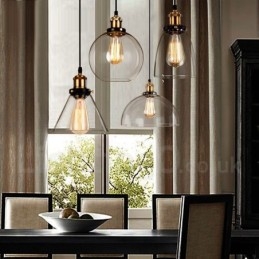 Lampada a sospensione vintage retrò con paralume in vetro