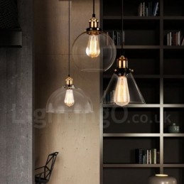 Lampada a sospensione vintage retrò con paralume in vetro