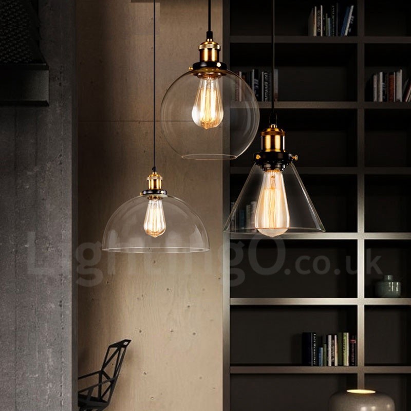Lampada a sospensione vintage retrò con paralume in vetro