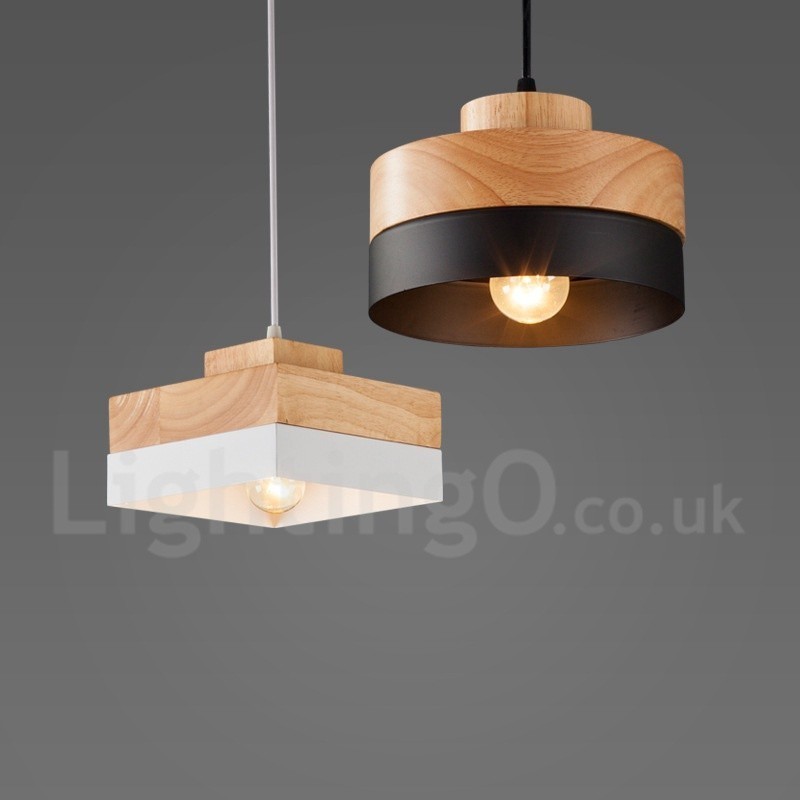 Lampada a sospensione in legno e metallo moderna 18x10 cm