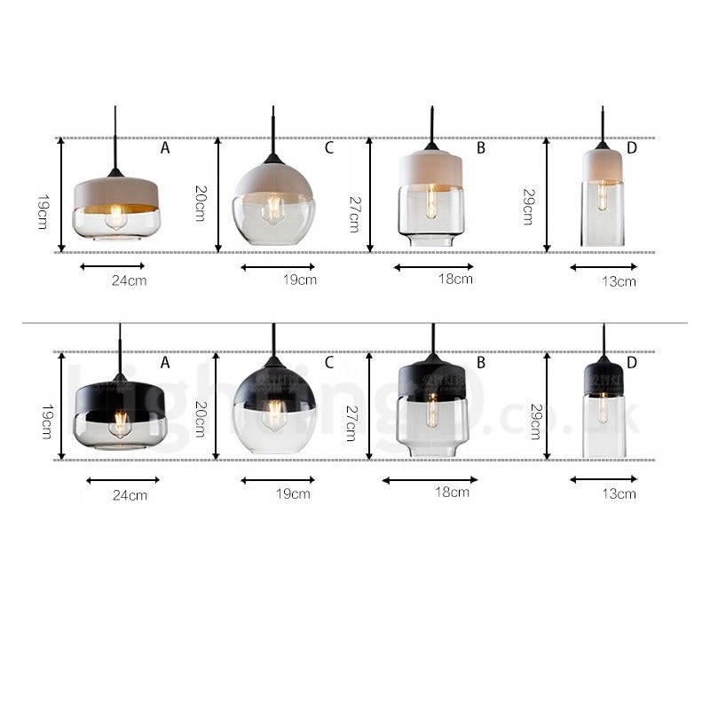 Lampada a sospensione moderna con paralume in vetro, 200x300 mm, 1 lampadina