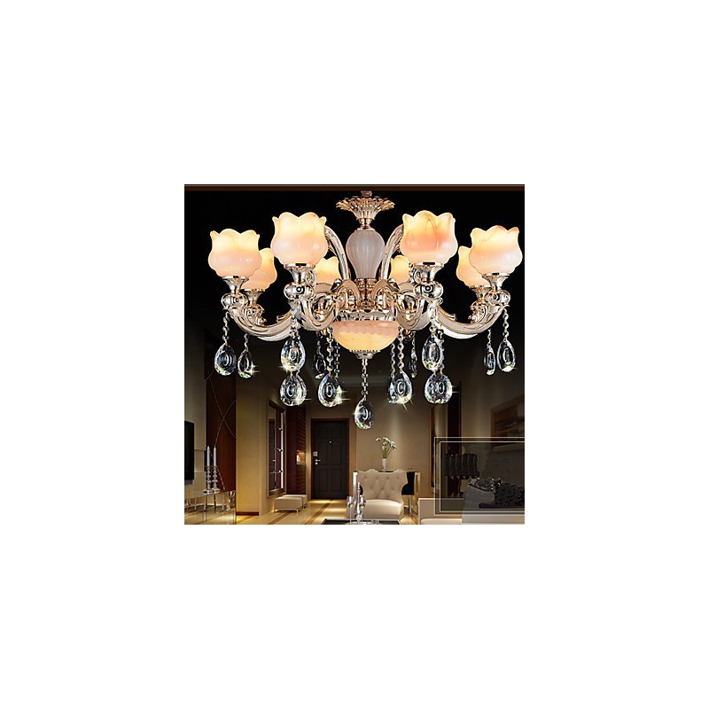 Lampadario a sospensione in giada e cristallo stile europeo