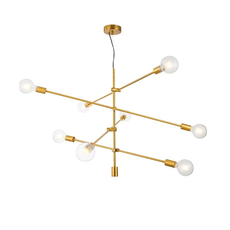 Lampadario in rame a 6 luci con paralume in vetro