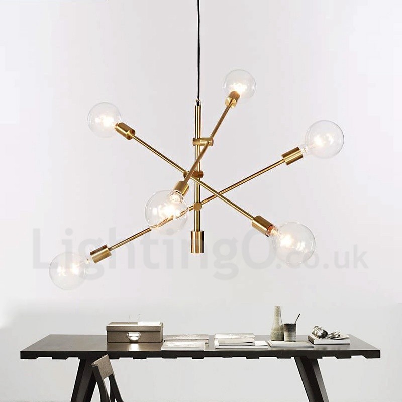 Lampadario in rame a 6 luci con paralume in vetro