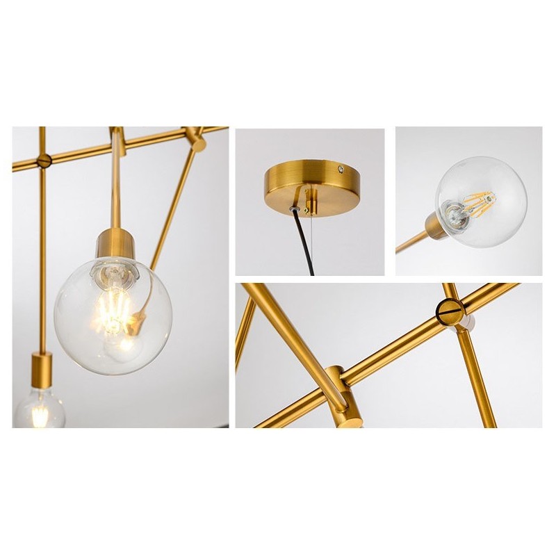 Lampadario in rame a 6 luci con paralume in vetro