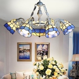 Lampadario mediterraneo rurale creativo 8+1 con faretti e lanterne