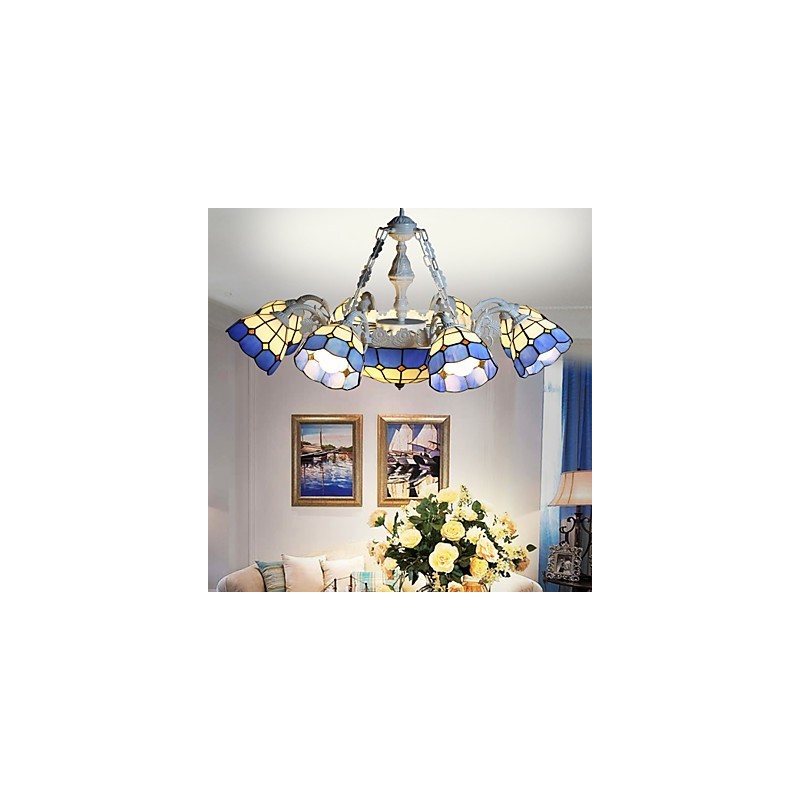 Lampadario mediterraneo rurale creativo 8+1 con faretti e lanterne