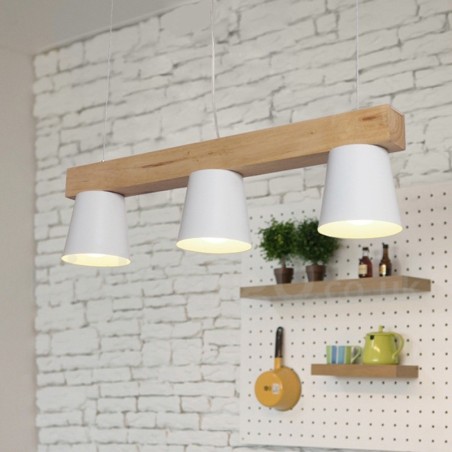 Lampada a sospensione in legno moderna e contemporanea a 3 luci