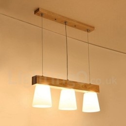 Lampada a sospensione in legno moderna e contemporanea a 3 luci