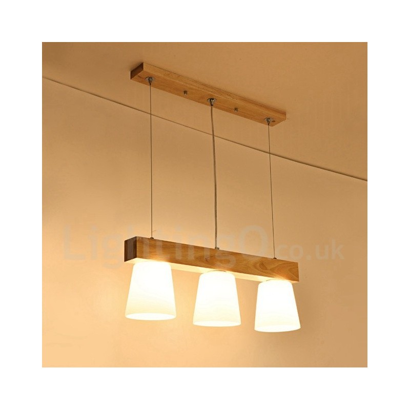 Lampada a sospensione in legno moderna e contemporanea a 3 luci
