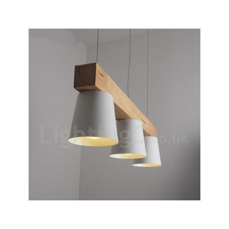Lampada a sospensione in legno moderna e contemporanea a 3 luci