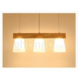Lampada a sospensione in legno moderna e contemporanea a 3 luci