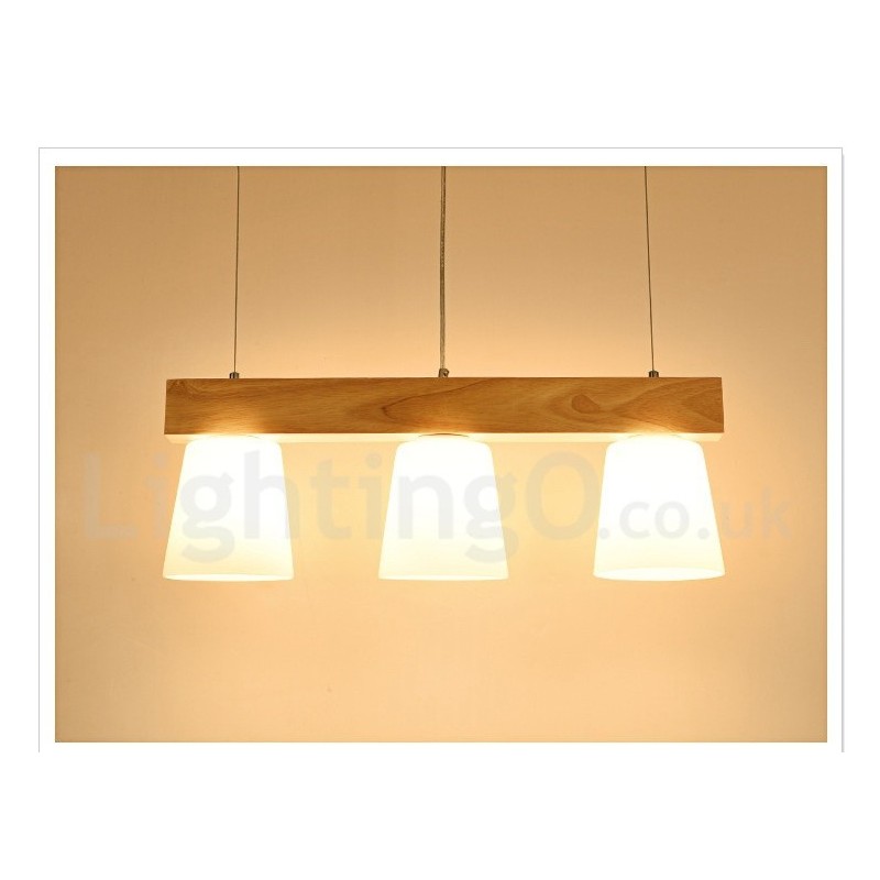 Lampada a sospensione in legno moderna e contemporanea a 3 luci