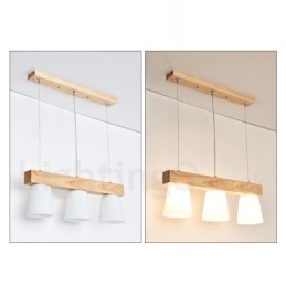 Lampada a sospensione in legno moderna e contemporanea a 3 luci