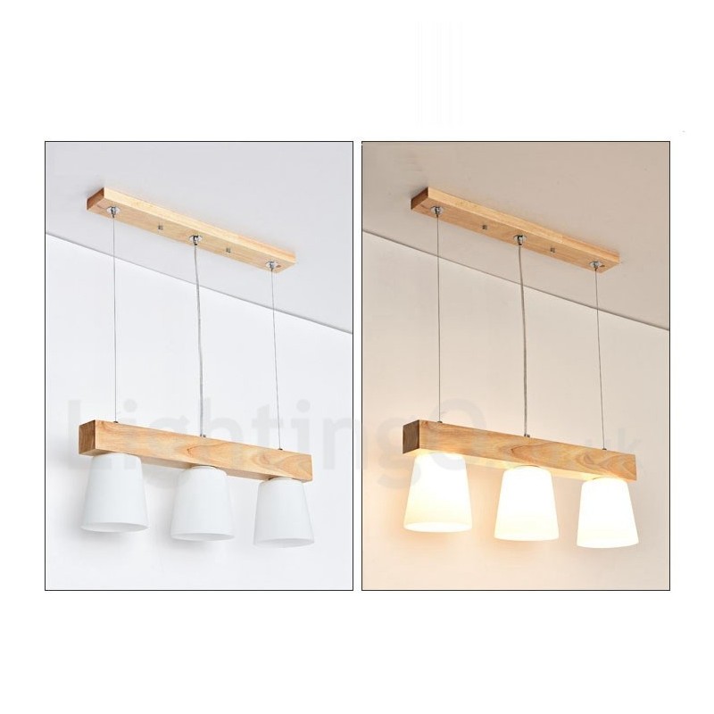 Lampada a sospensione in legno moderna e contemporanea a 3 luci