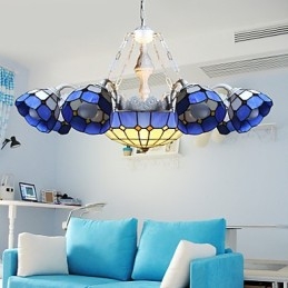 Lampadario mediterraneo rurale creativo 8+1 con faretti e lanterne