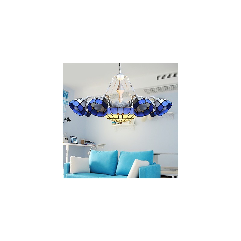 Lampadario mediterraneo rurale creativo 8+1 con faretti e lanterne