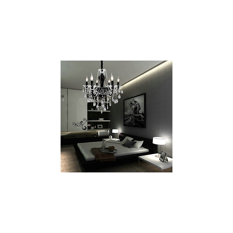 Lampadario in cristallo classico a 6 luci nero
