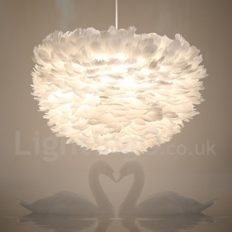 Lampada a sospensione in tessuto bianco effetto piuma 650 mm