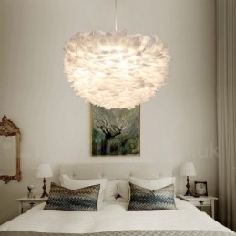 Lampada a sospensione in tessuto bianco effetto piuma 650 mm