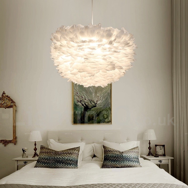 Lampada a sospensione in tessuto bianco effetto piuma 650 mm