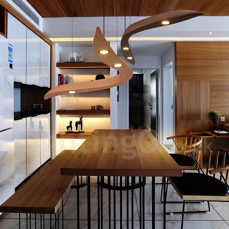 Lampada a sospensione moderna in legno 3 luci