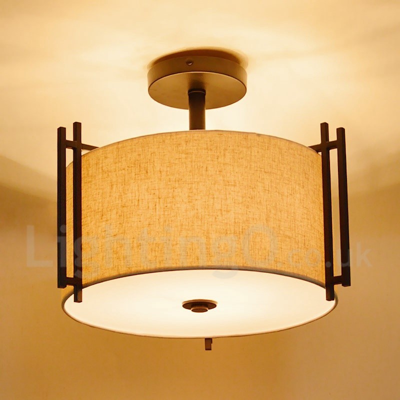 Lampada a sospensione rustica in metallo e tessuto 42 x 39 cm