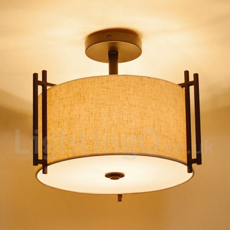 Lampada a sospensione rustica in metallo e tessuto 42 x 39 cm