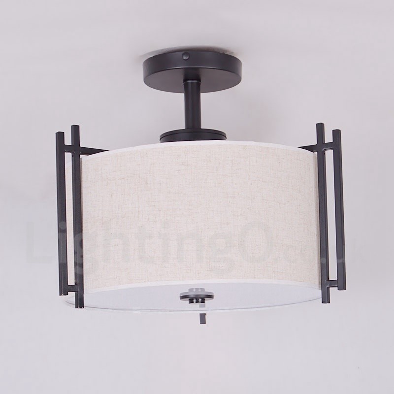 Lampada a sospensione rustica in metallo e tessuto 42 x 39 cm