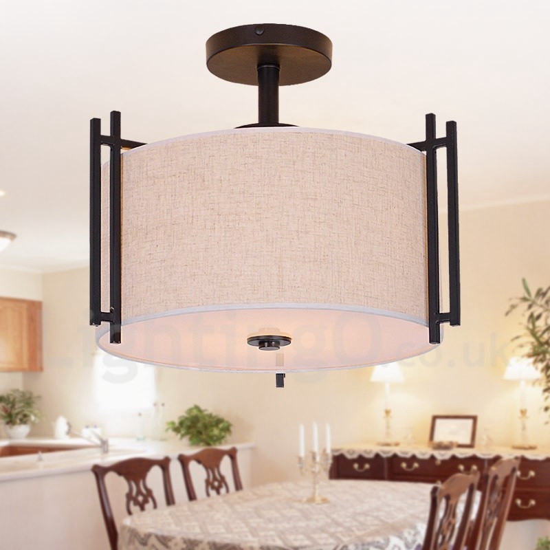 Lampada a sospensione rustica in metallo e tessuto 42 x 39 cm