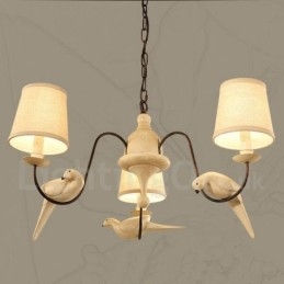 Lampada a sospensione rustica vintage a 3 luci in tessuto