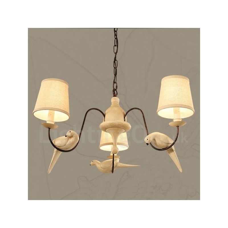 Lampada a sospensione rustica vintage a 3 luci in tessuto