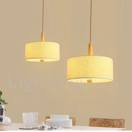 Lampada a sospensione a tamburo in legno con paralume in tessuto, 45 cm