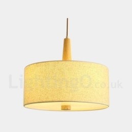 Lampada a sospensione a tamburo in legno con paralume in tessuto, 45 cm