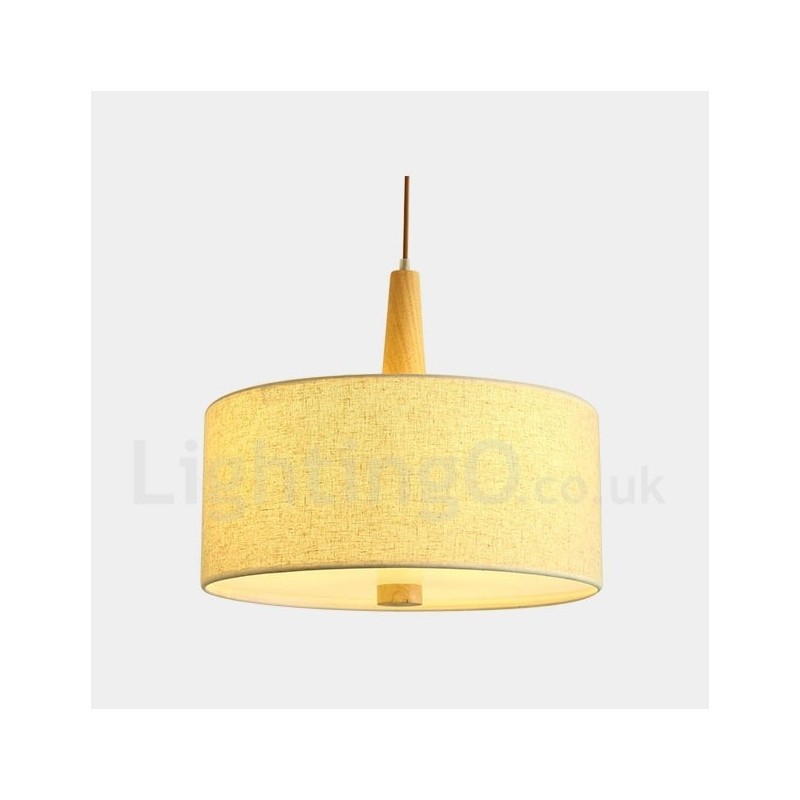 Lampada a sospensione a tamburo in legno con paralume in tessuto, 45 cm
