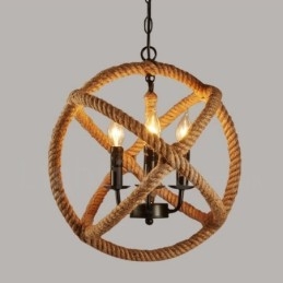 Lampada a sospensione vintage country 3 luci in corda di canapa 35x35 cm