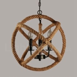 Lampada a sospensione vintage country 3 luci in corda di canapa 35x35 cm