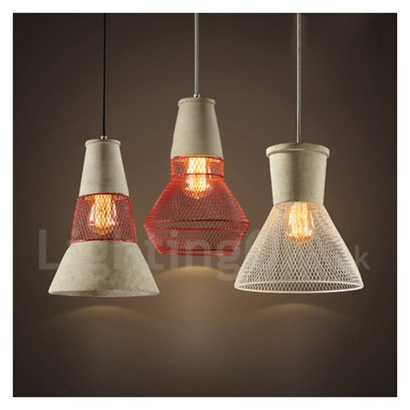 Lampada a sospensione rustica in metallo e cemento 1 luce