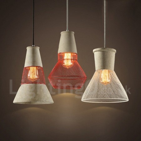 Lampada a sospensione rustica in metallo e cemento 1 luce