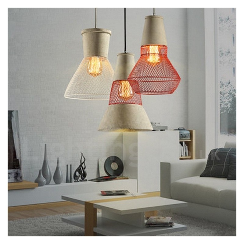 Lampada a sospensione rustica in metallo e cemento 1 luce