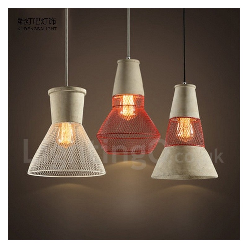 Lampada a sospensione rustica in metallo e cemento 1 luce