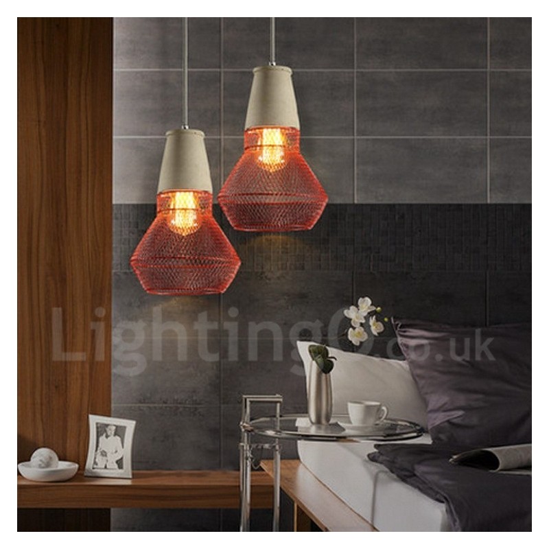 Lampada a sospensione rustica in metallo e cemento 1 luce