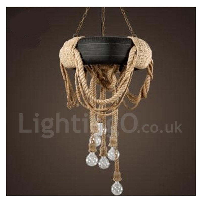 Lampada a sospensione vintage country a 6 luci