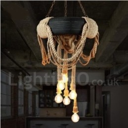 Lampada a sospensione vintage country a 6 luci