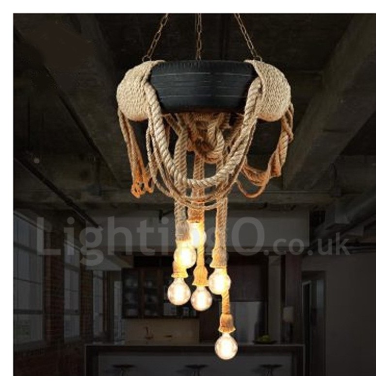 Lampada a sospensione vintage country a 6 luci
