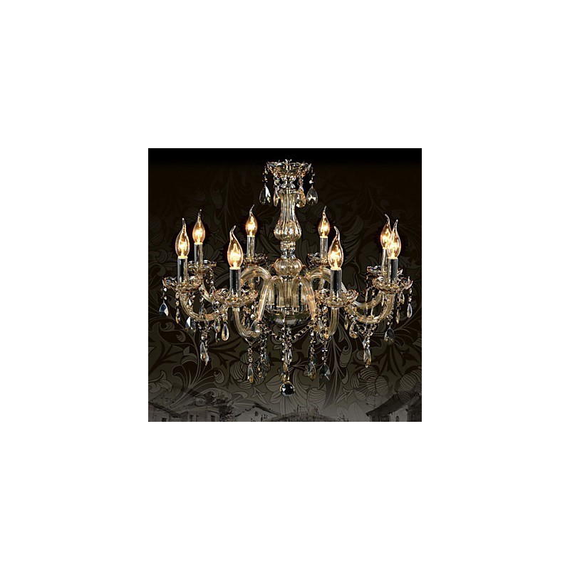 Lampadario in cristallo K9 a 8 luci color cognac con finitura cromata
