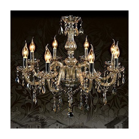 Lampadario in cristallo K9 a 8 luci color cognac con finitura cromata