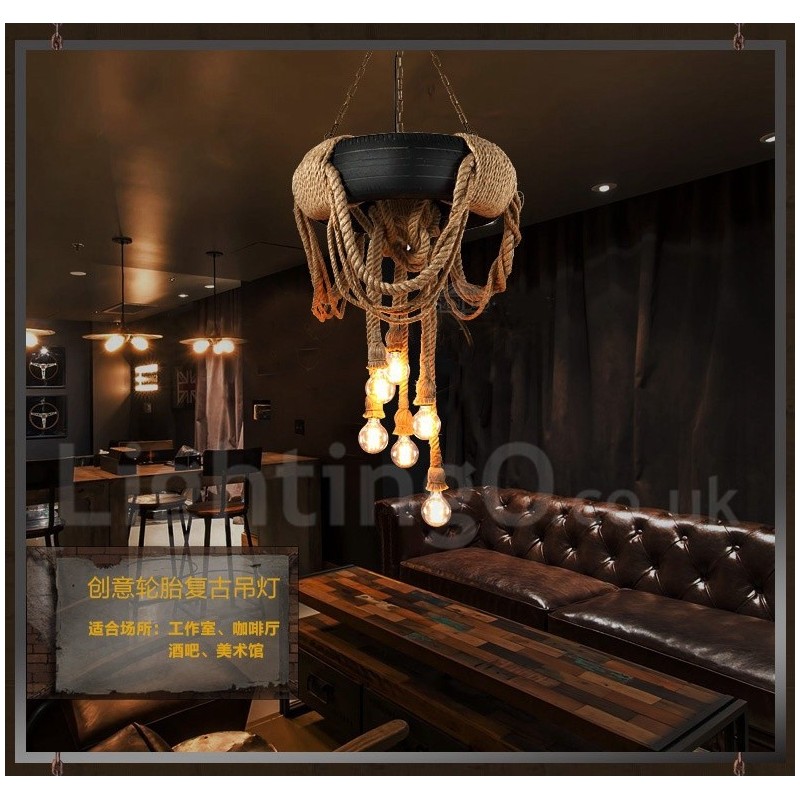 Lampada a sospensione vintage country a 6 luci
