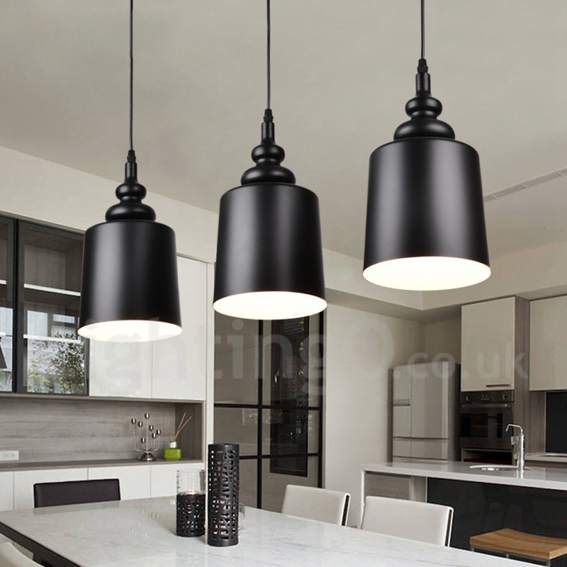 Lampada a sospensione nera moderna a 3 luci in metallo 73 x 27 cm
